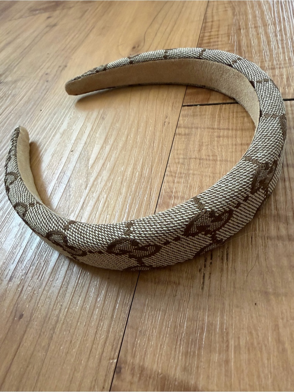GG Padded Beige Canvas Monogram Headband